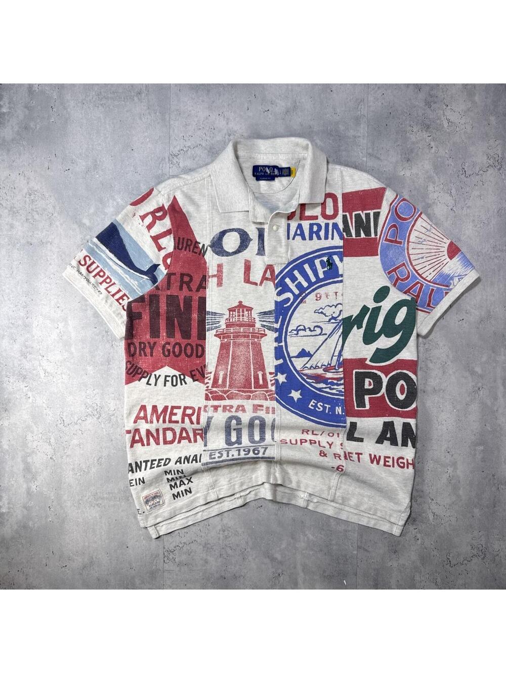 Y2K Polo Ralph Lauren Mesh Printed Patchwork AOP Polo Shirt